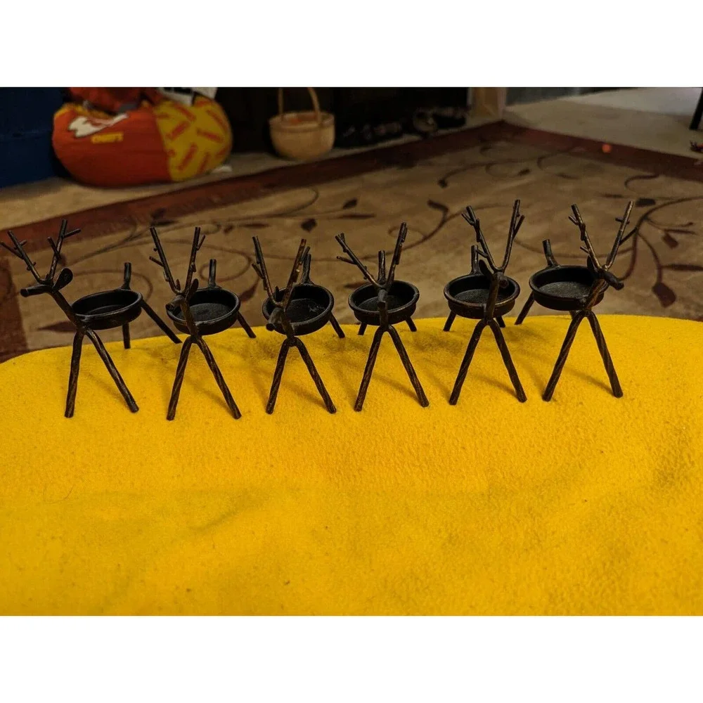 Metal Reindeer candle holders tea light set of 6 Black & Copper Color - Picture 4 of 6